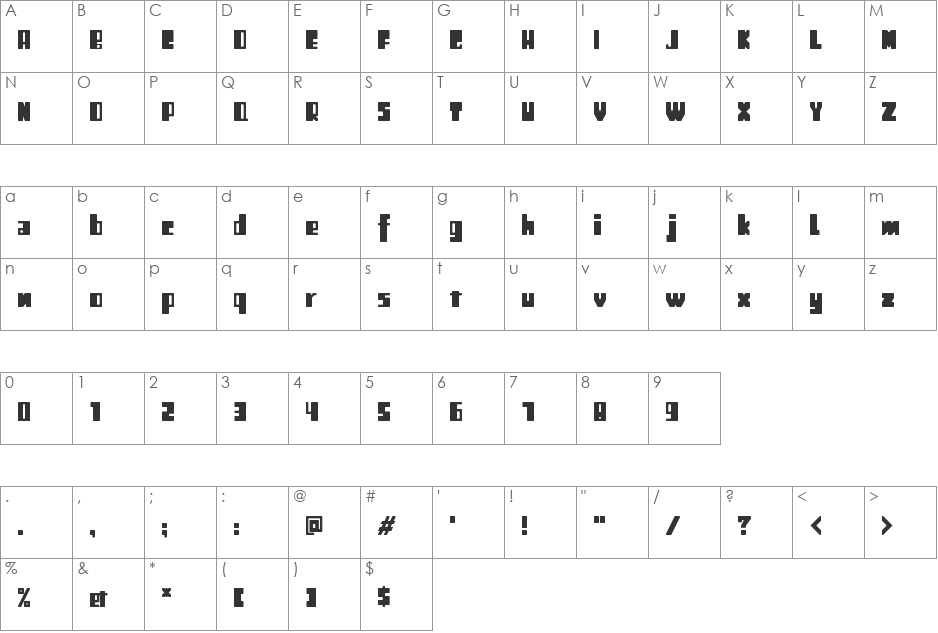 Retro font character map preview