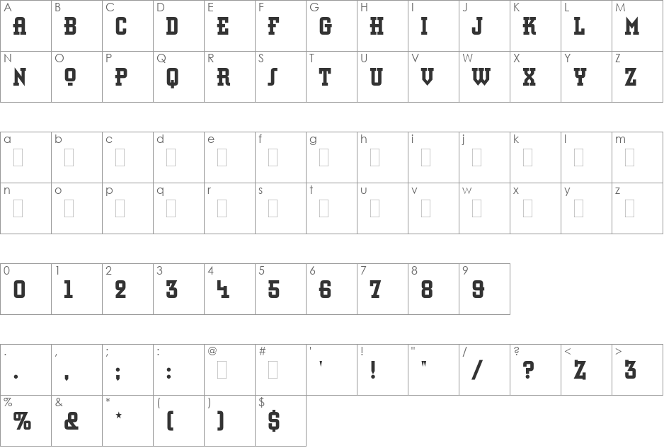 Retro Bold Condensed font character map preview