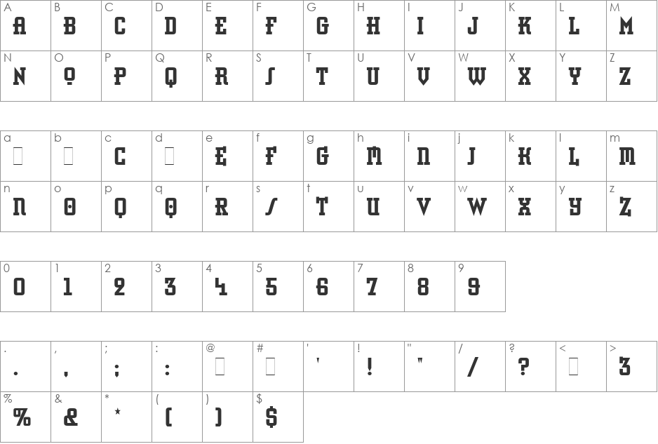 Retro Bold Condensed LET font character map preview