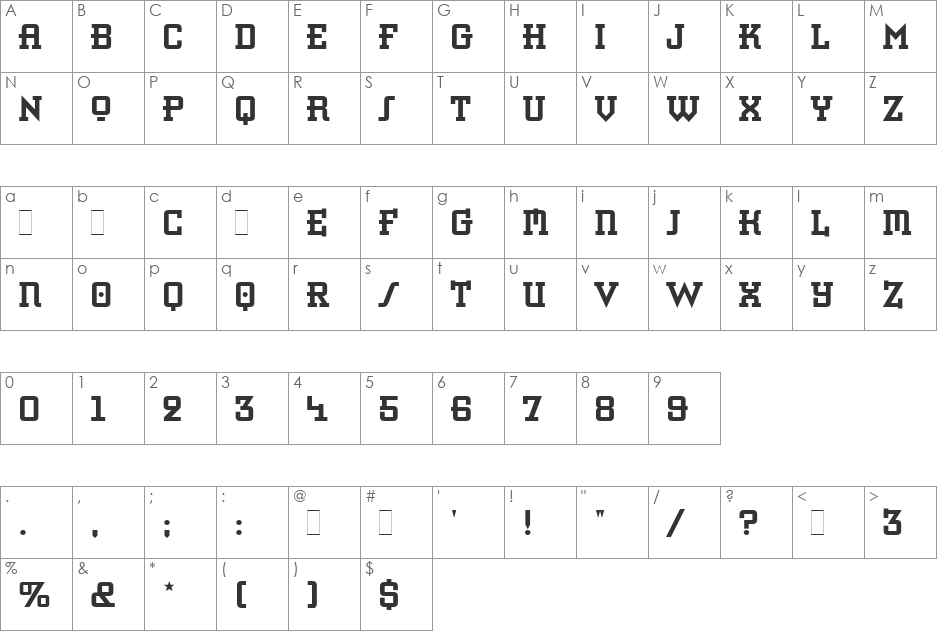 Retro Bold LET font character map preview