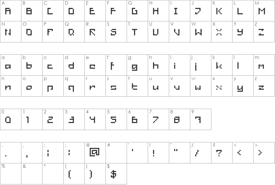 Retro Rescued font character map preview