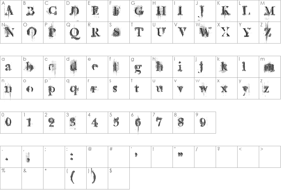 Retro Rock Poster font character map preview