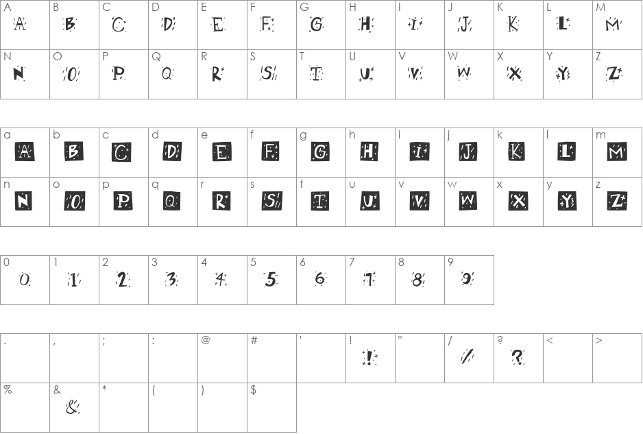 RetroCapsBW font character map preview