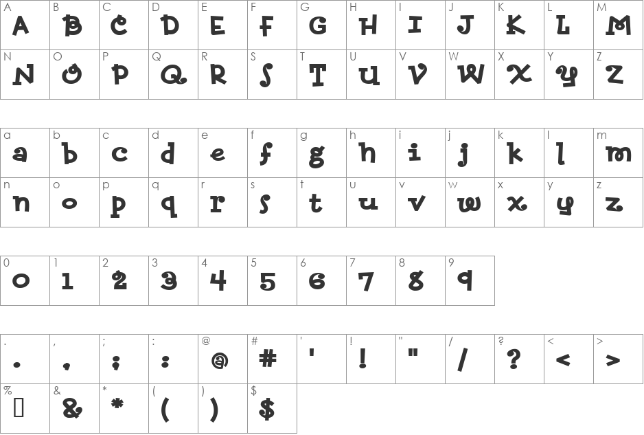 RetrofitBold font character map preview