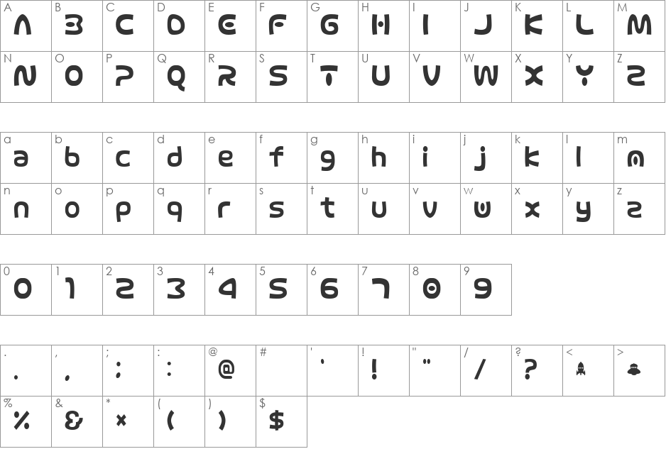 RetroketAL font character map preview