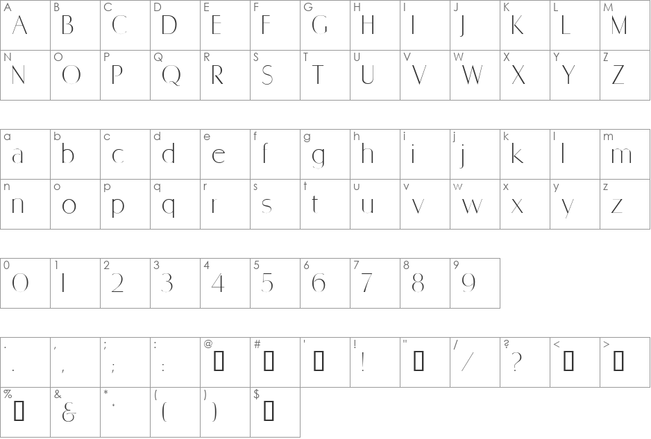 RetroSuperSkinny font character map preview