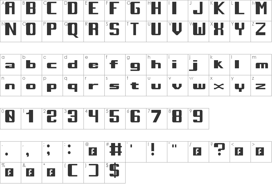 Retrotech font character map preview