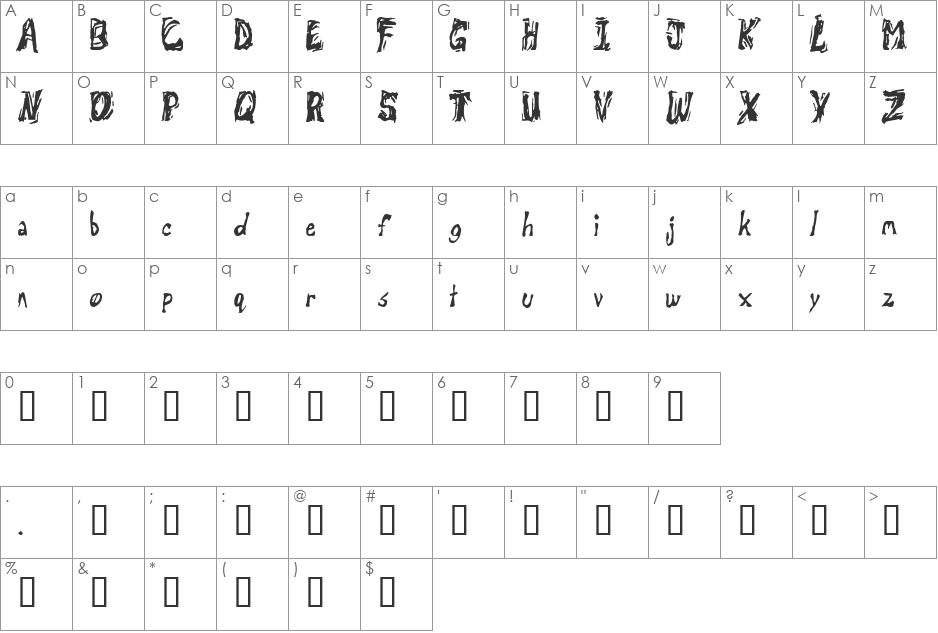 Retsuc font character map preview