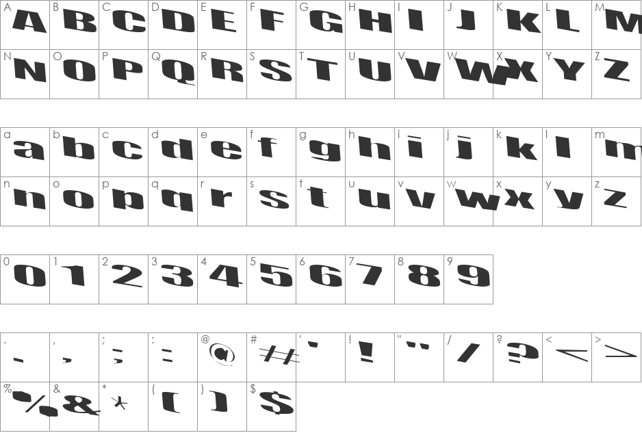 Retsyn font character map preview
