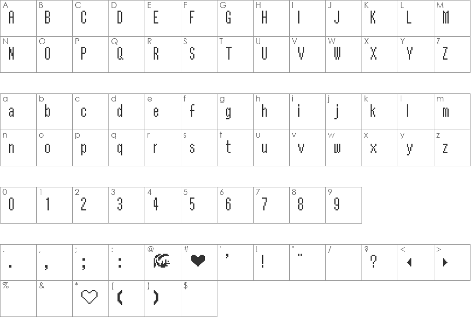 Return of Ganon font character map preview
