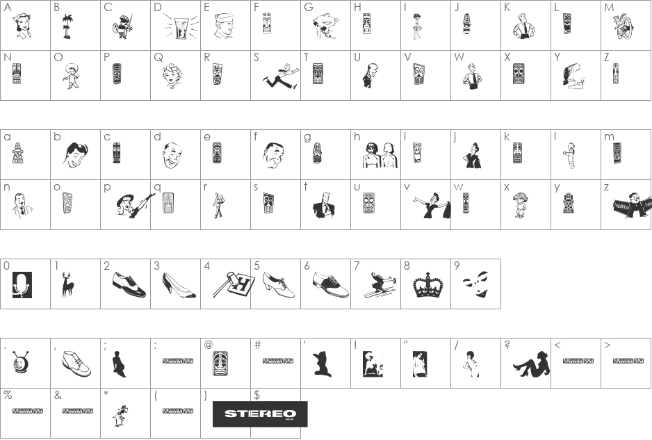 Return of the Retrobats font character map preview