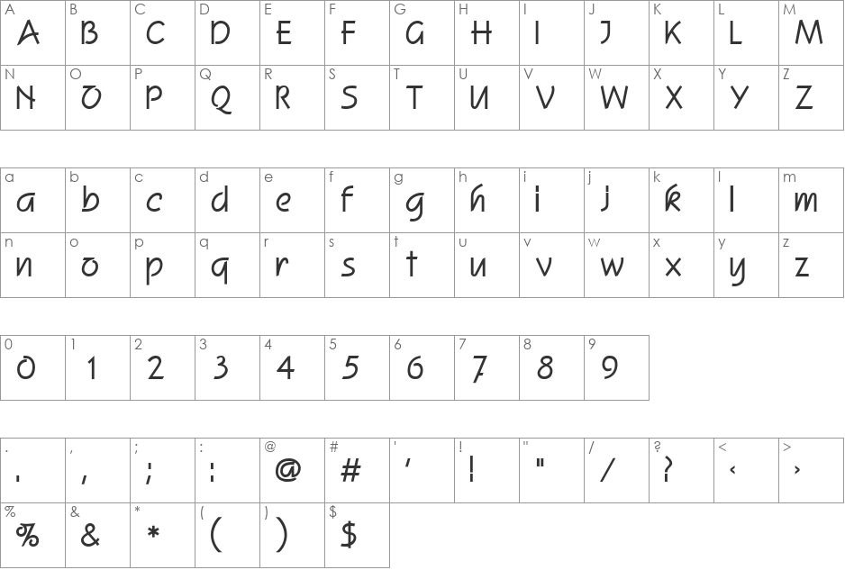 Revere font character map preview