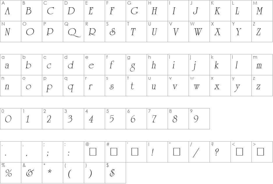 Reverence font character map preview