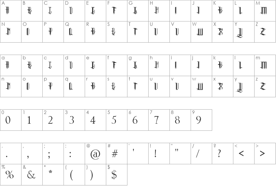 REVERENT REG font character map preview