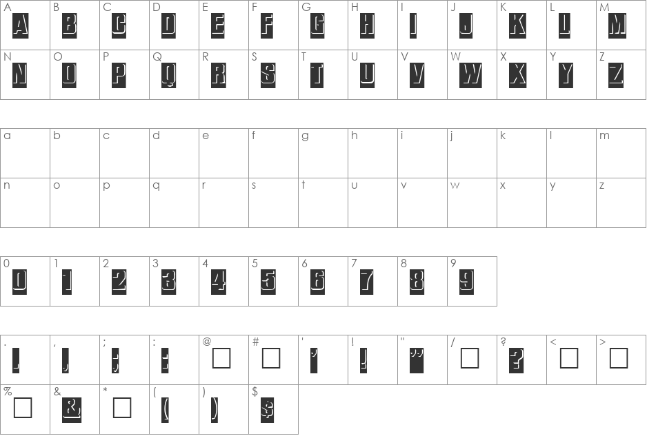 Reverse Relief Caps font character map preview