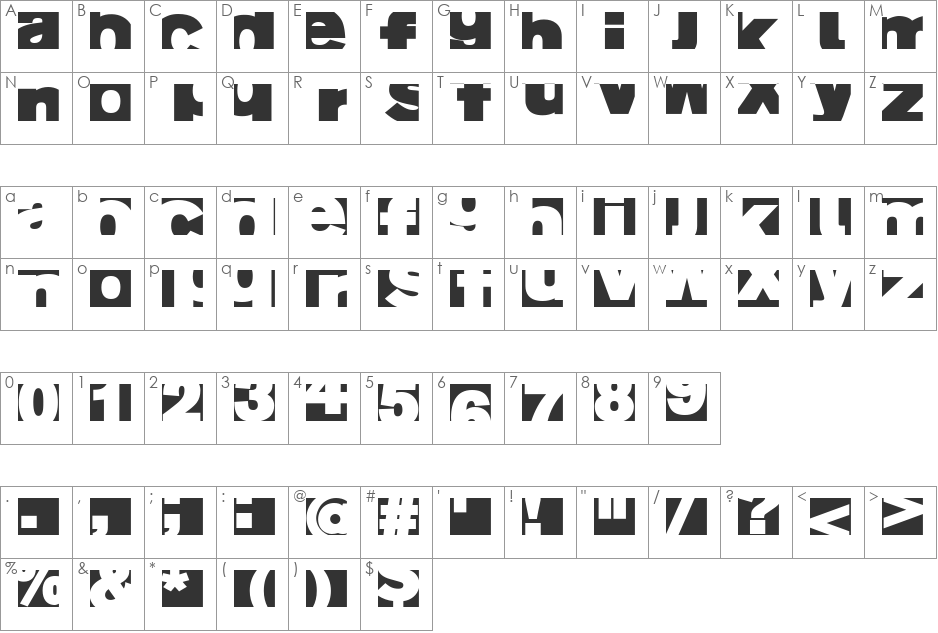 Reverse Sweep font character map preview