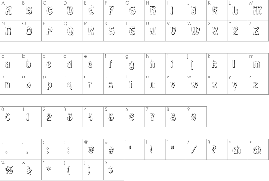 Baldur Shadow font character map preview