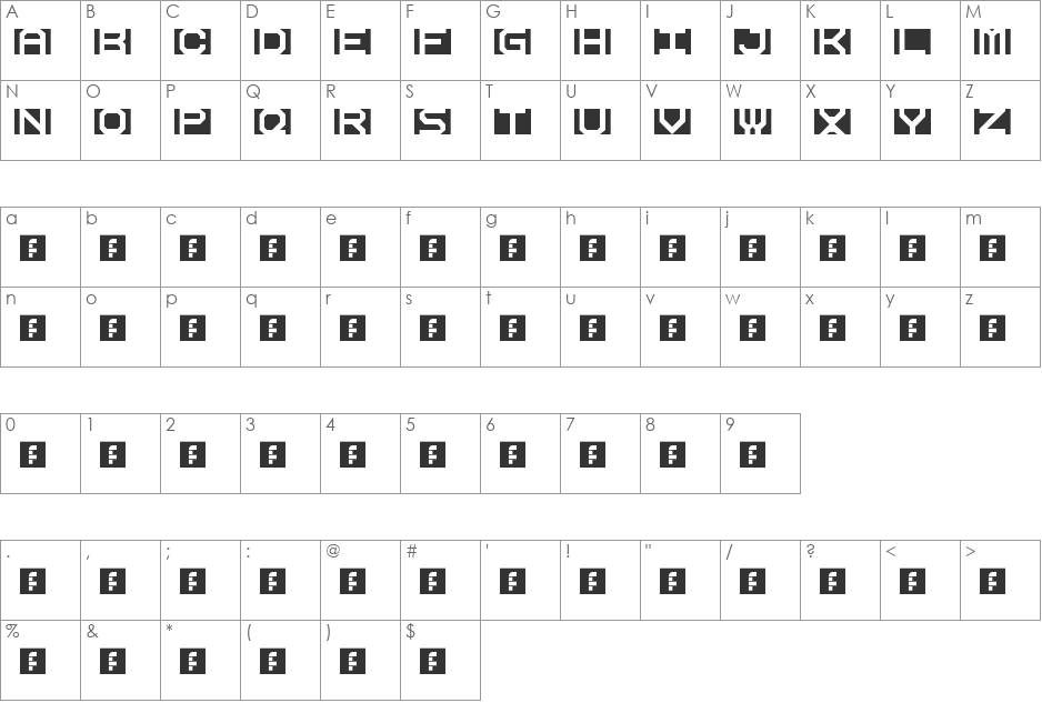 reversey font character map preview