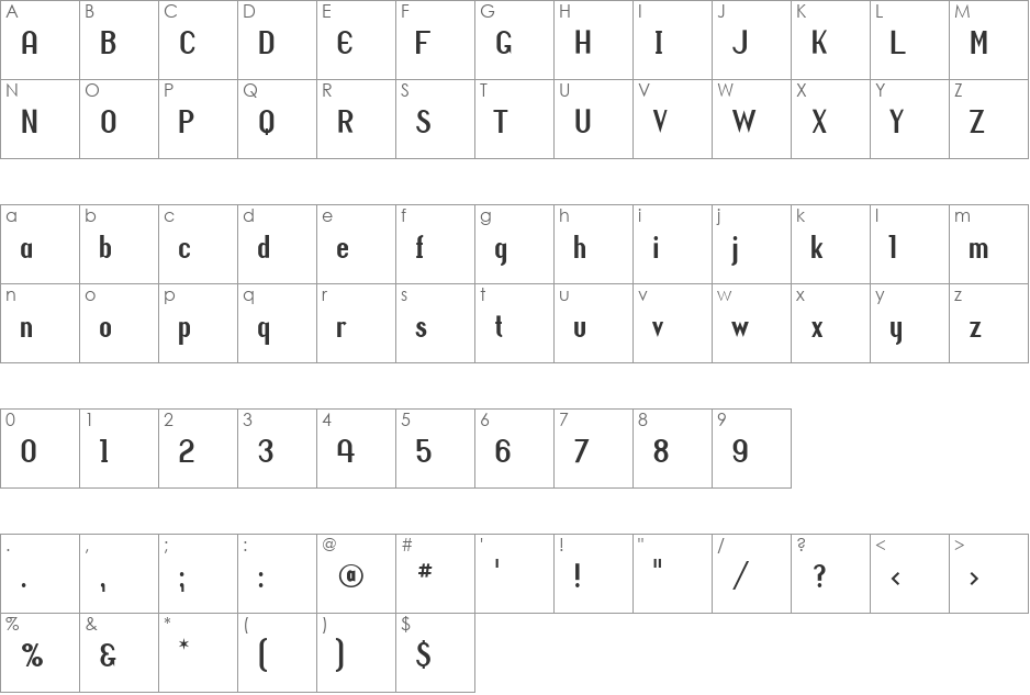 Revival font character map preview