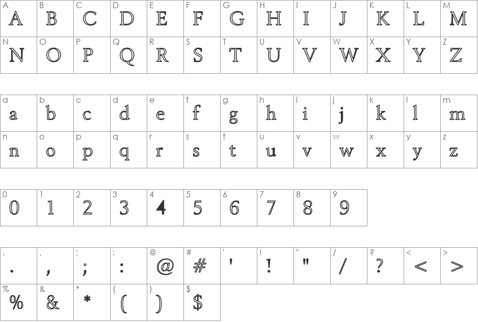Revive OV Hollow bold font character map preview