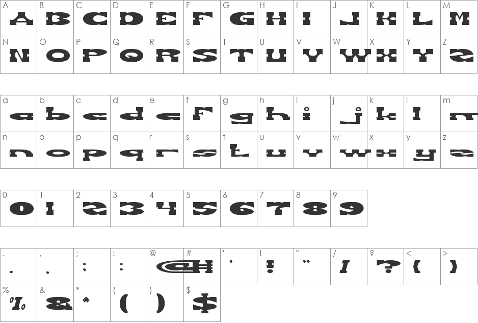 REVOLVER GUN font character map preview
