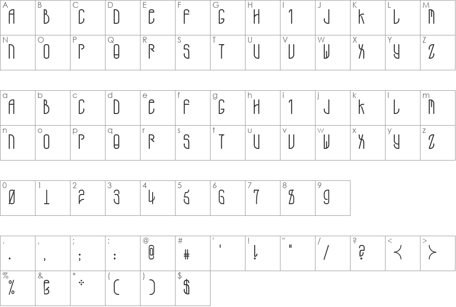 A.D. MONO font character map preview