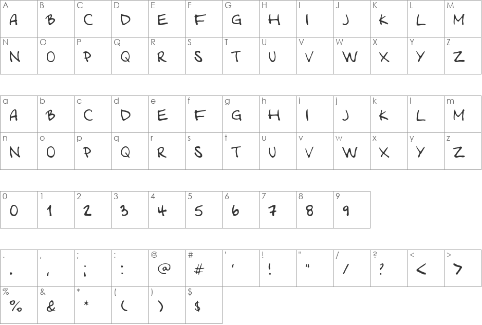 RevseVy font character map preview