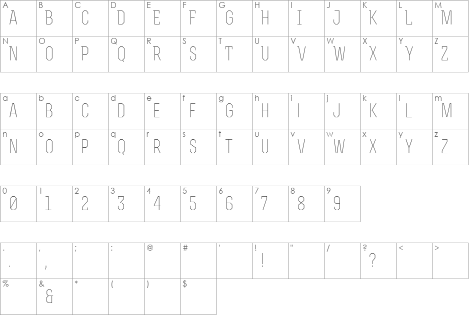 Rex Light font character map preview