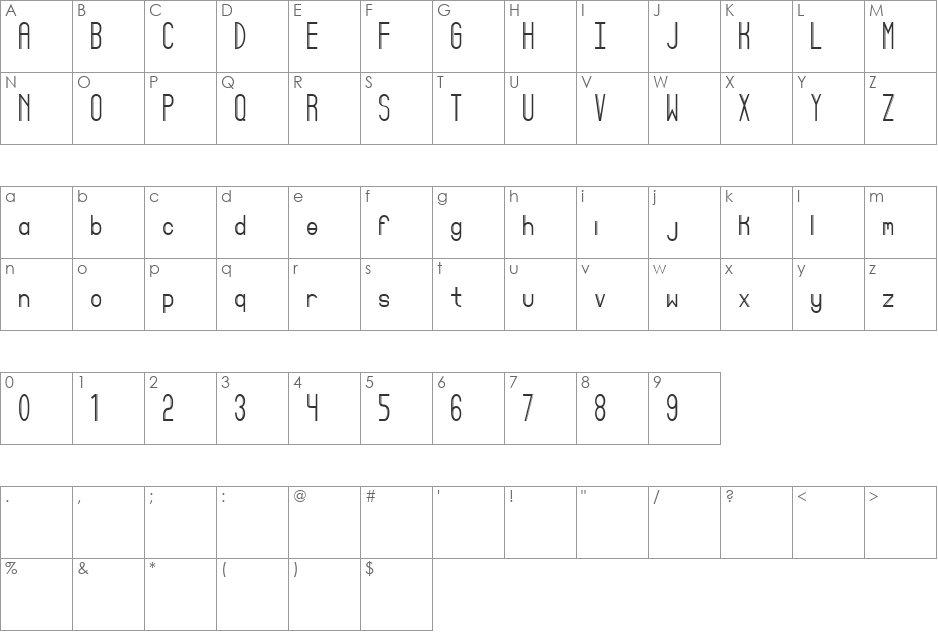 Reyes font character map preview
