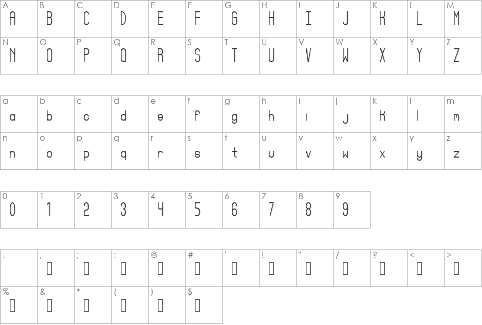 Reyes font character map preview