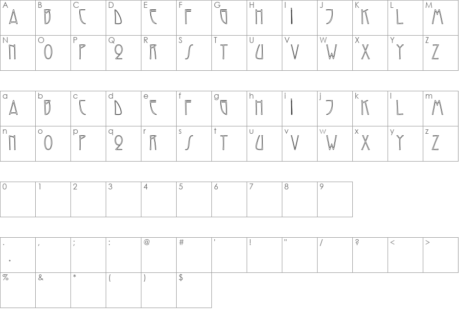 ReynoldCaps Hollow font character map preview