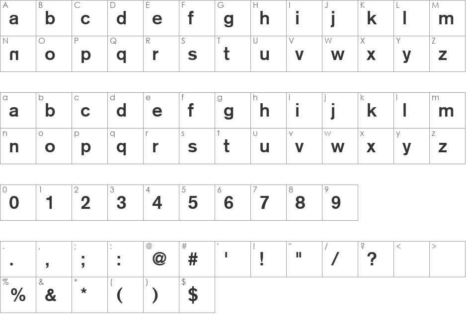 Reznor font character map preview