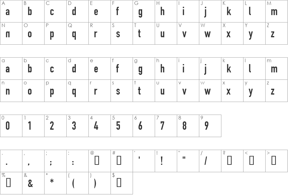 Reznor font character map preview