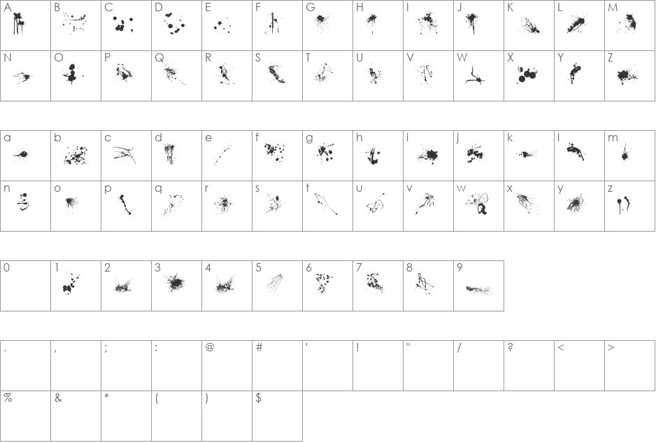 RFX Splatz font character map preview