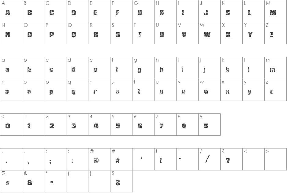RH SHMATTER font character map preview