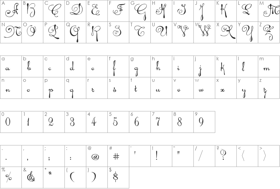 Rhalina font character map preview
