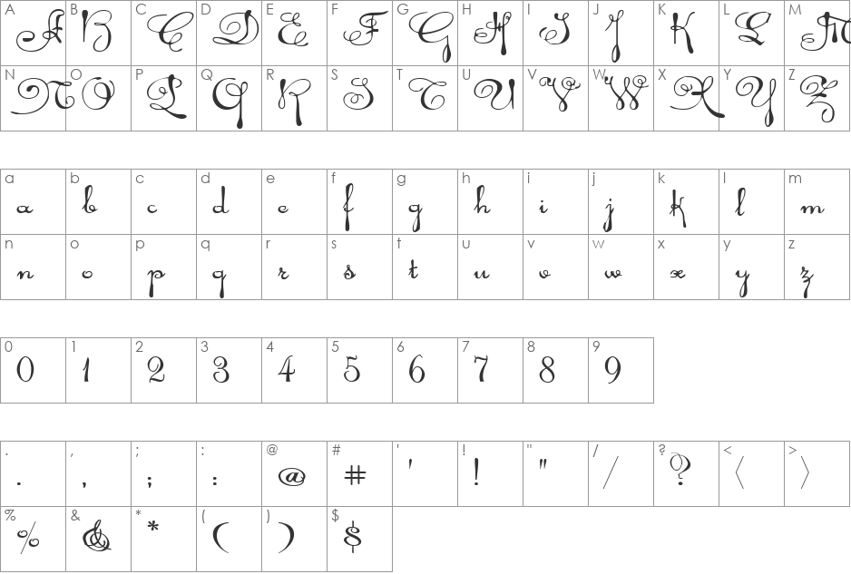 Rhalina Expanded font character map preview