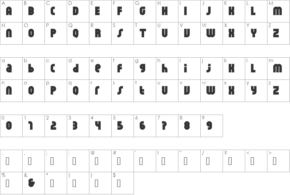Rhino Forte font character map preview