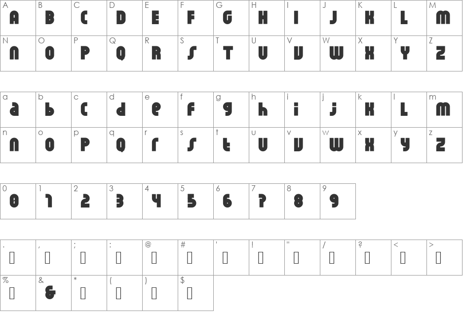 Rhino Ponta font character map preview