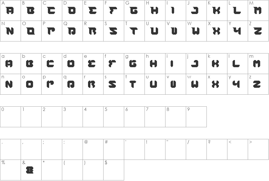 RHINOCEROS Break THE Wall font character map preview