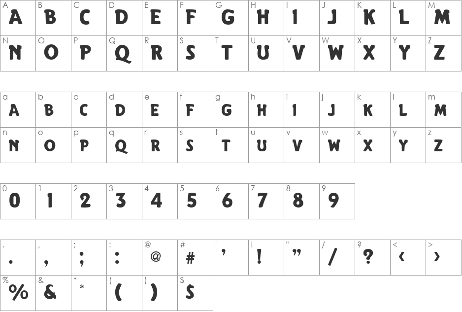 Rhinofon font character map preview