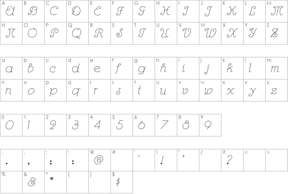 RhumbaScript font character map preview