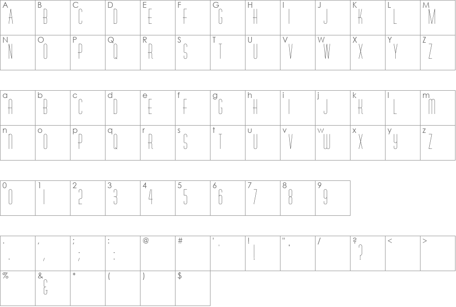 Rhyol font character map preview