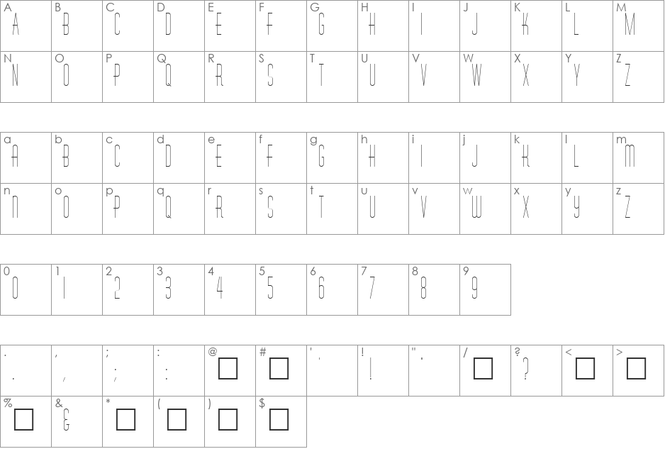 Rhyol font character map preview