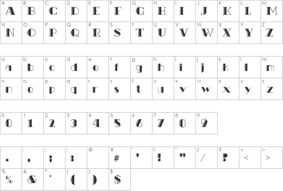 Rialto Engraved font character map preview