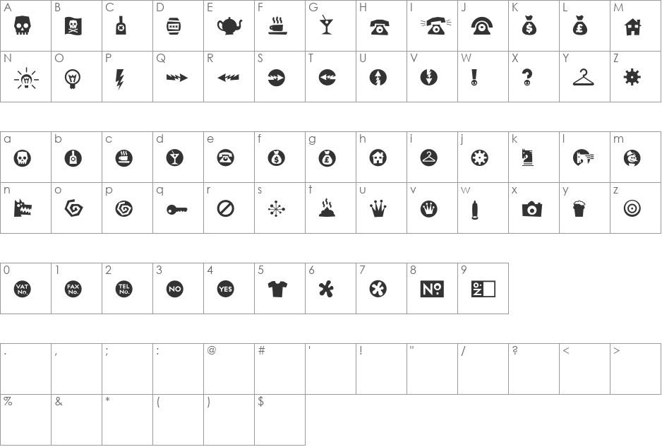 RiansDingbats font character map preview