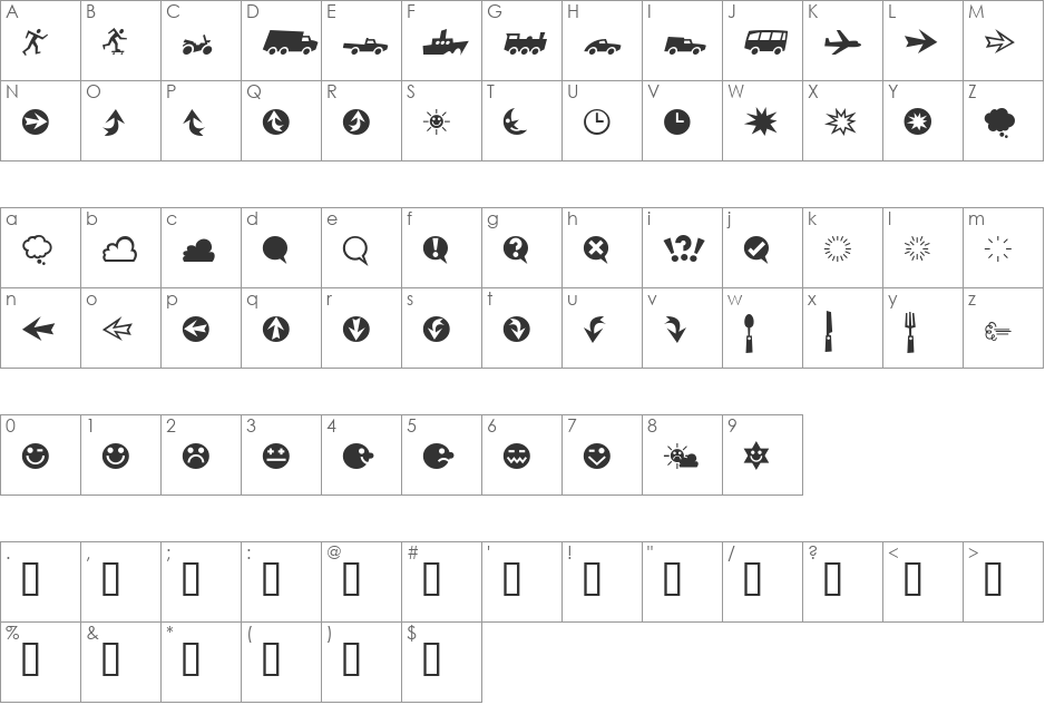 RiansDingbats Three font character map preview