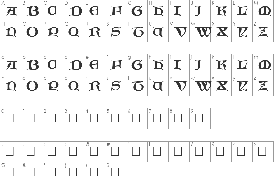 Ballade font character map preview