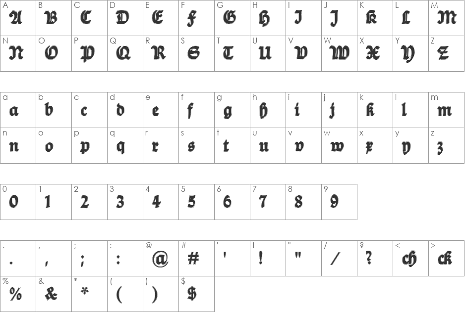 Ballade Shadow font character map preview