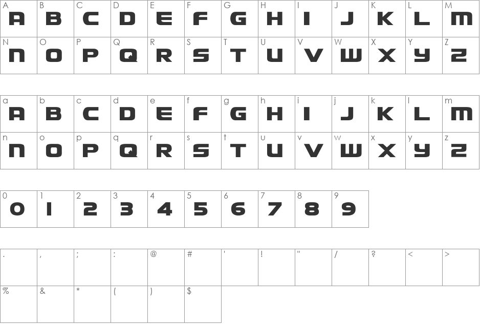 Richardson Brand Revolution Block font character map preview